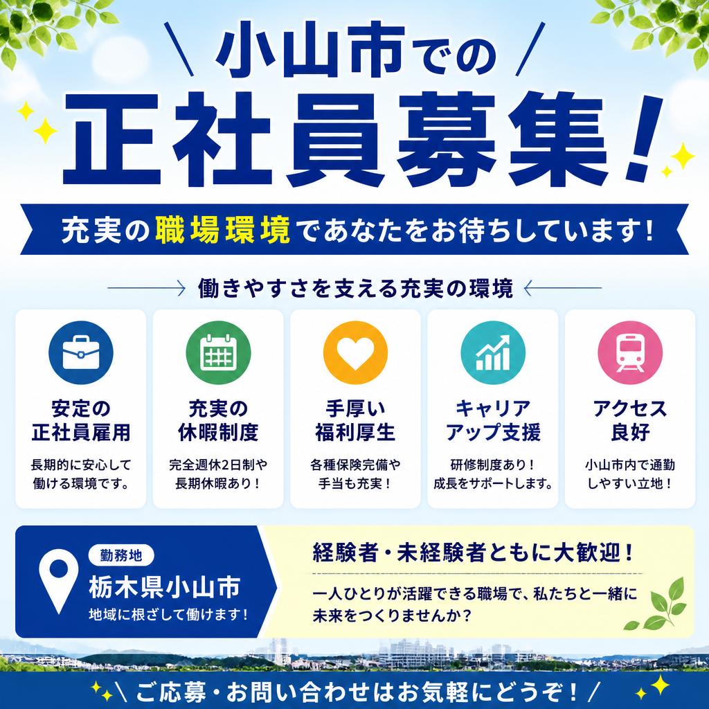 小山市での正社員募集！充実の職場環境であなたをお待ちしています！