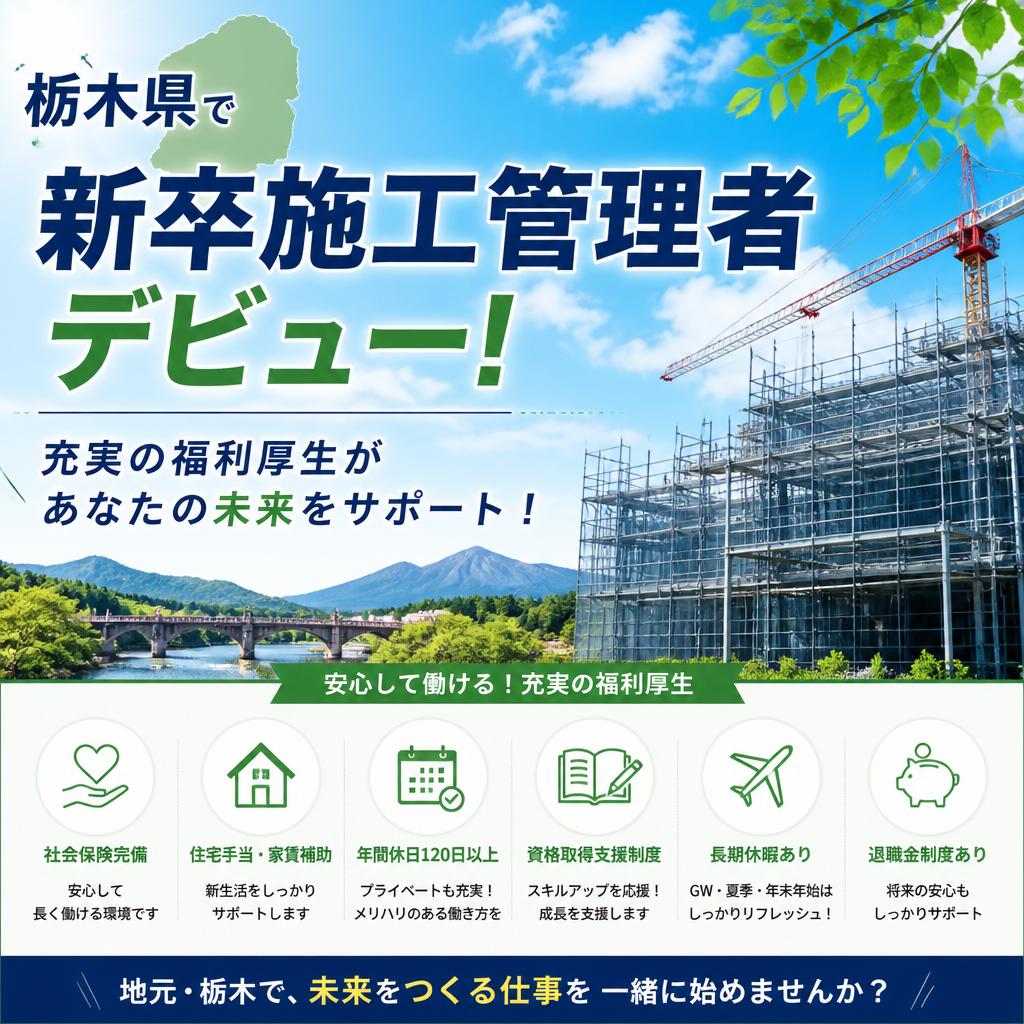 栃木県で新卒施工管理者デビュー！充実の福利厚生があなたの未来をサポート！